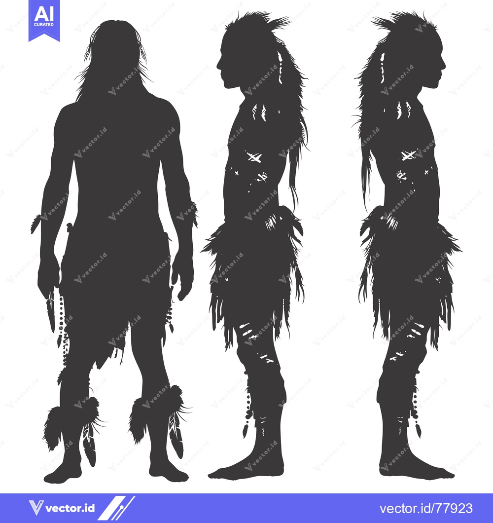 Premium Vector dari Three Silhouettes of a Native American Warrior with Feathers and Beads