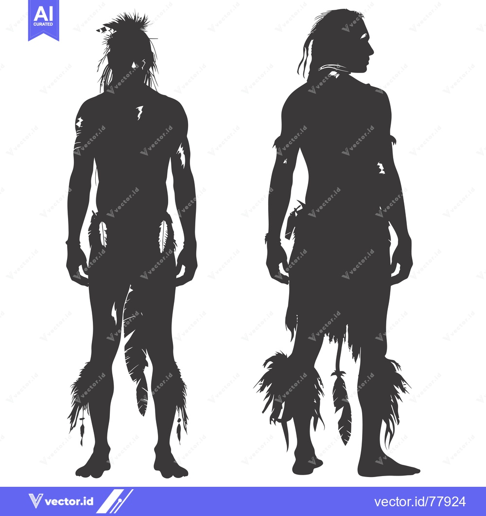 Premium Vector dari Two Silhouettes of Indigenous People Adorned with Feathers