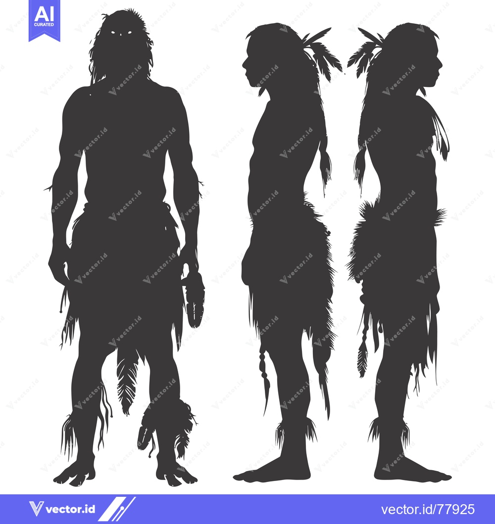 Premium Vector dari Silhouettes of Three Native American Figures in Traditional Attire