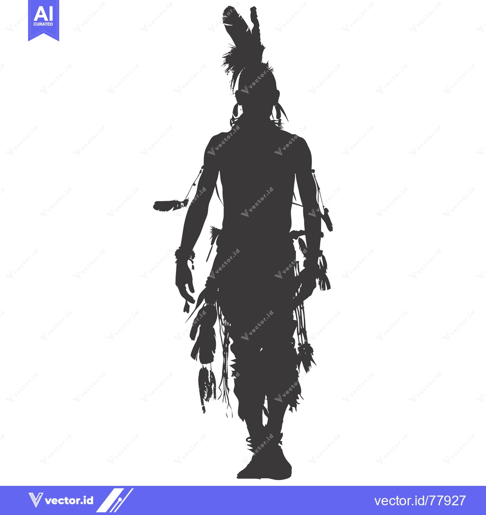 Premium Vector dari Silhouette of a Native American Man Wearing Traditional Clothing and H