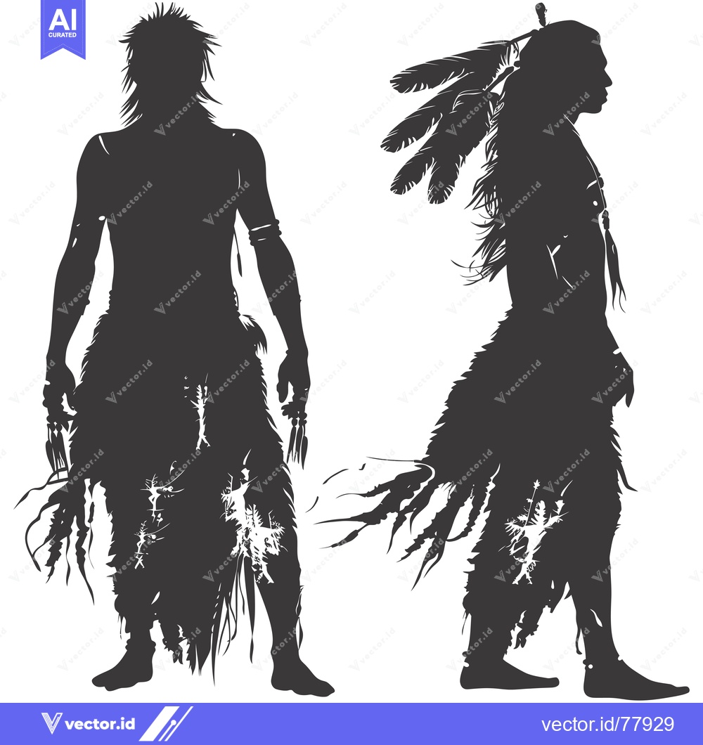 Premium Vector dari Two Silhouettes of Indigenous People with Feathers and Adornments