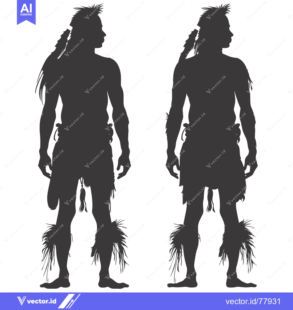 Premium Vector dari Two Silhouettes of Indigenous Men in Traditional Clothing
