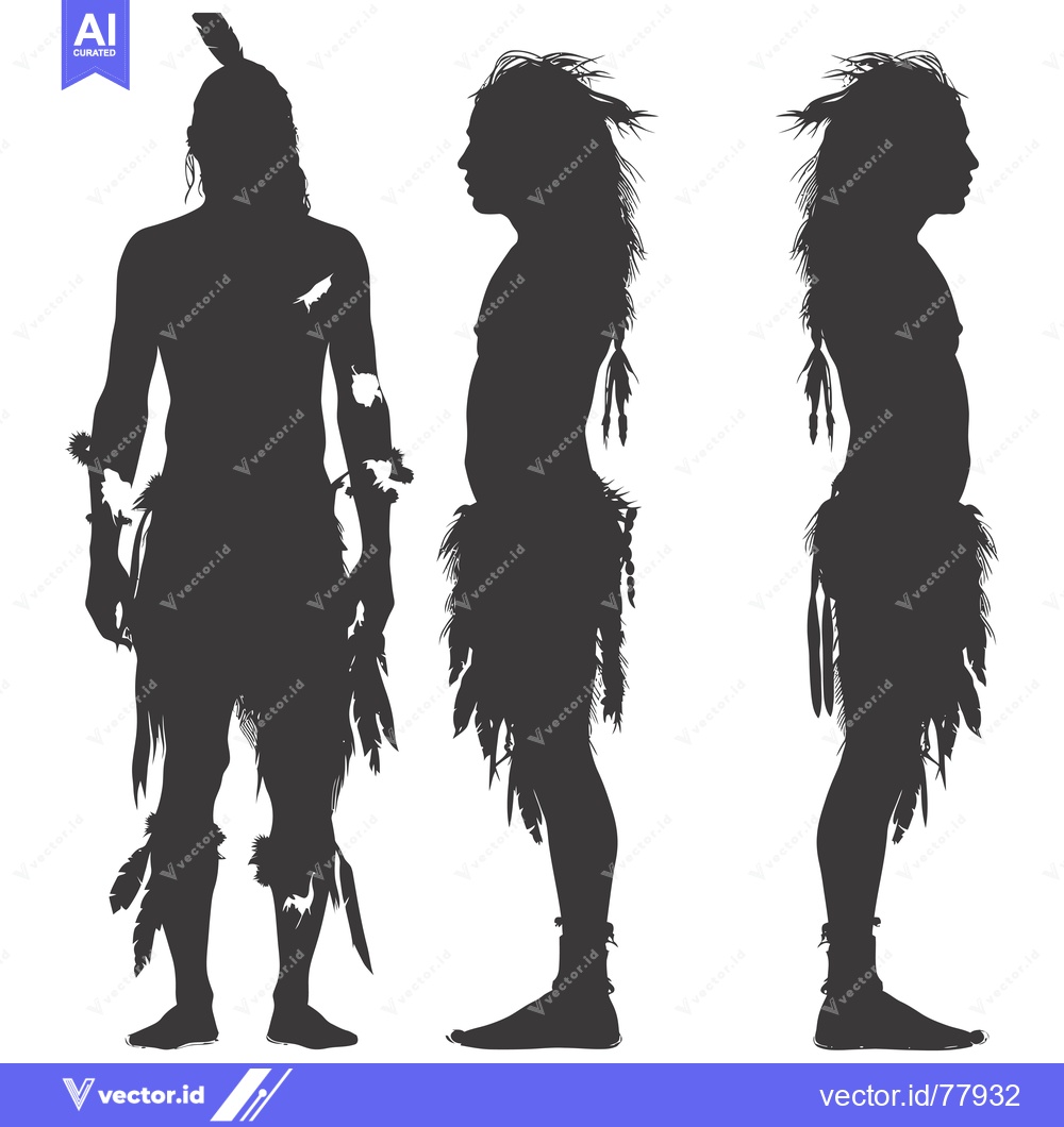 Premium Vector dari Silhouette of a Native American Man in Different Poses