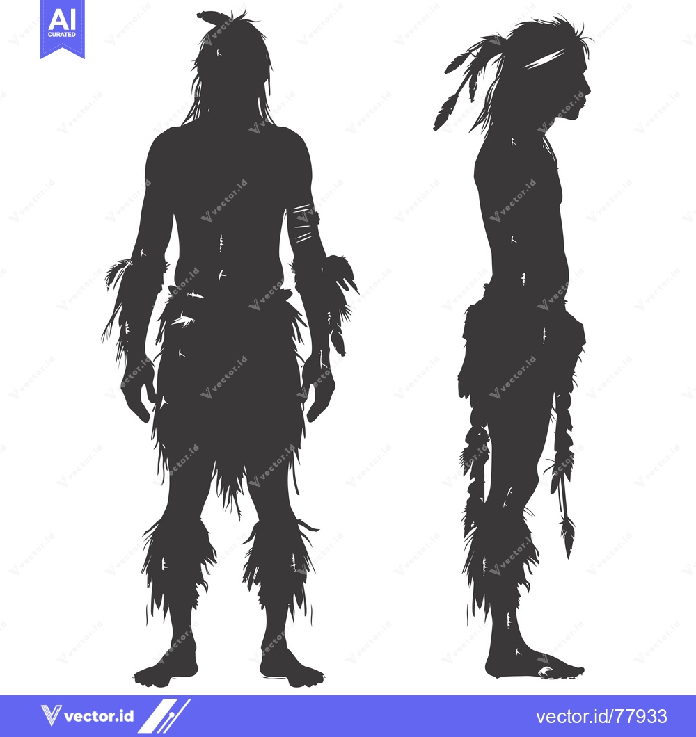 Premium Vector of Two Silhouettes of Native American Men Adorned with Feathers