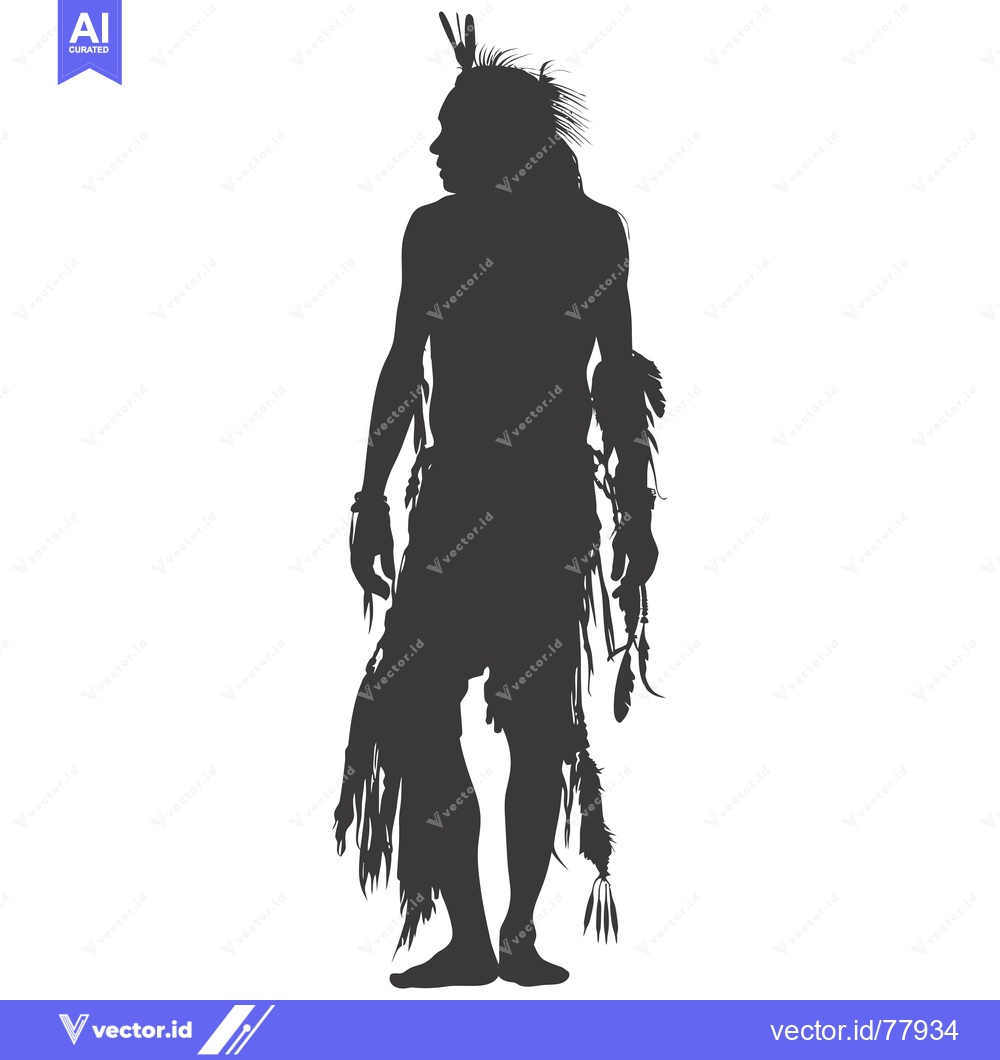 Premium Vector dari Silhouette of a Native American man adorned with feathers and traditio