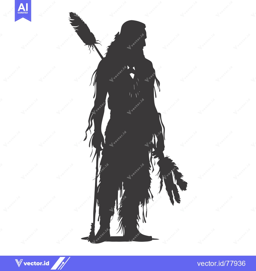 Premium Vector of Silhouette of a Native American Warrior with a Spear and Feathers