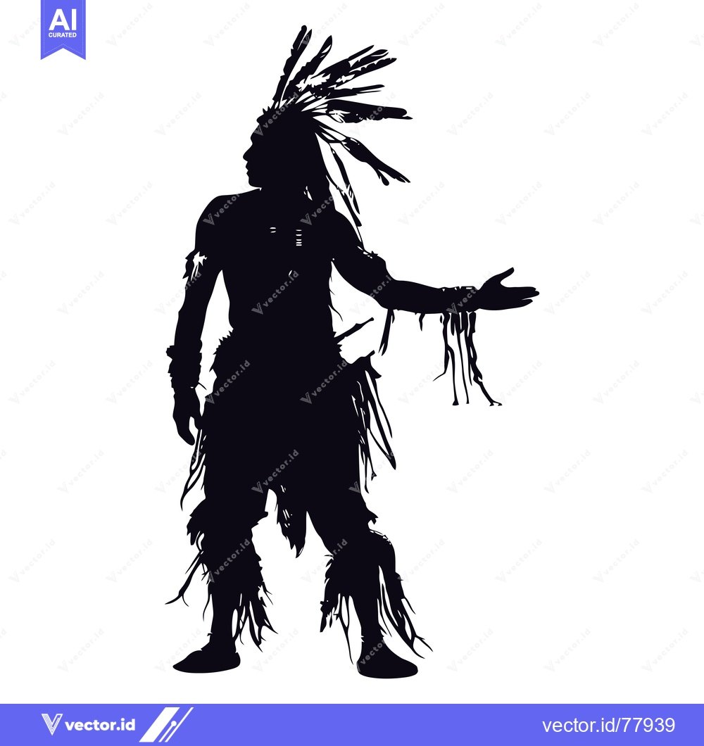 Premium Vector of Silhouette of Native American Man in Traditional Headdress and Clothin