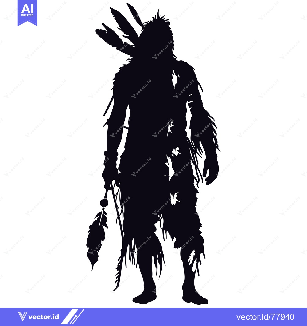 Premium Vector of Black and White Silhouette of a Native American Warrior