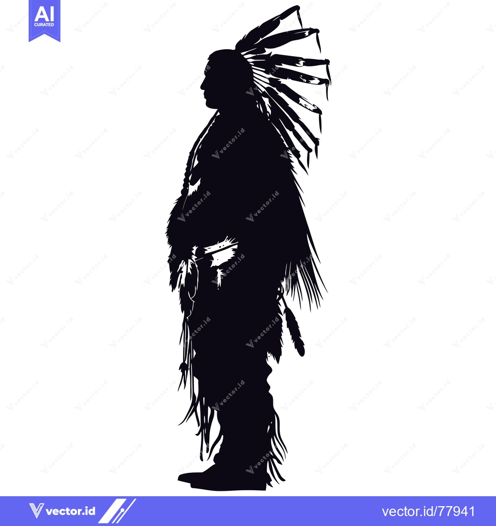 Premium Vector dari Silhouette of a Native American Man with a Headdress
