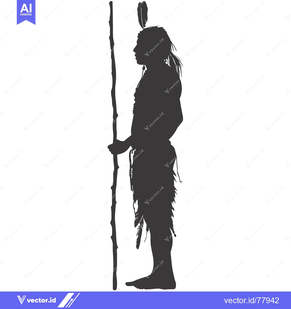 Premium Vector dari Silhouette of a Native American Man Holding a Staff