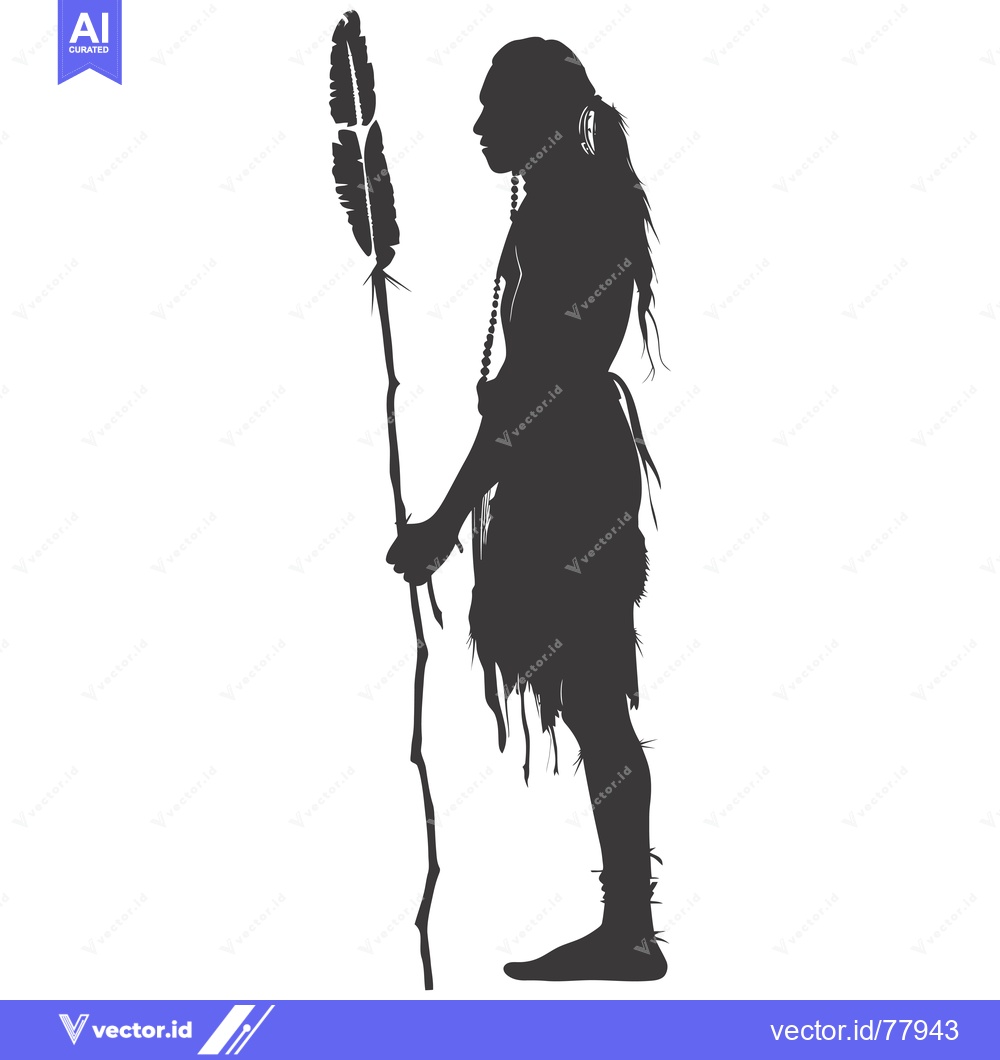 Premium Vector dari Silhouette of a Native American Man Holding a Staff with Feathers