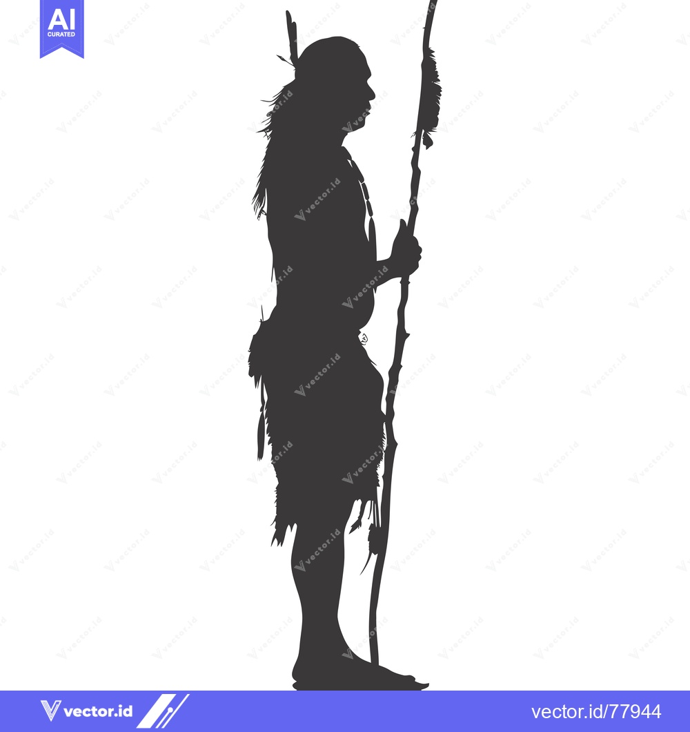 Premium Vector dari Silhouette of a Native American Man with a Staff