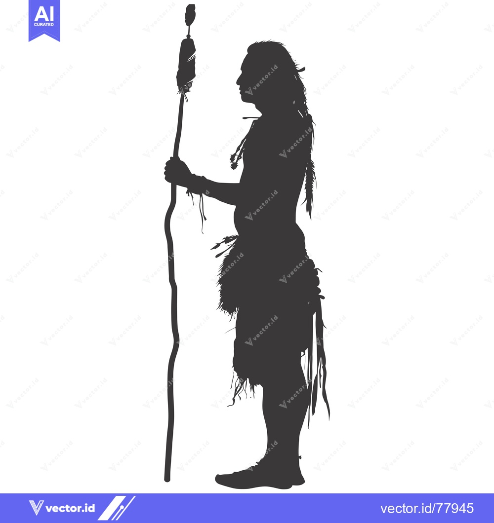 Premium Vector of Silhouette of a Native American Man Holding a Staff