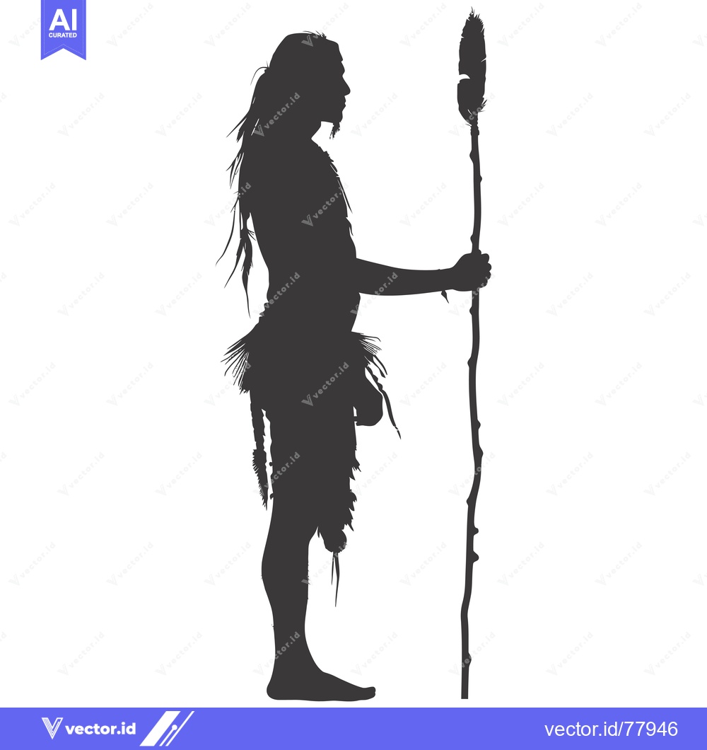 Premium Vector of Silhouette of a Primitive Human Holding a Spear