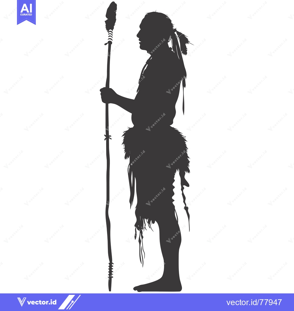 Premium Vector of Silhouette of a Native American Man Holding a Spear