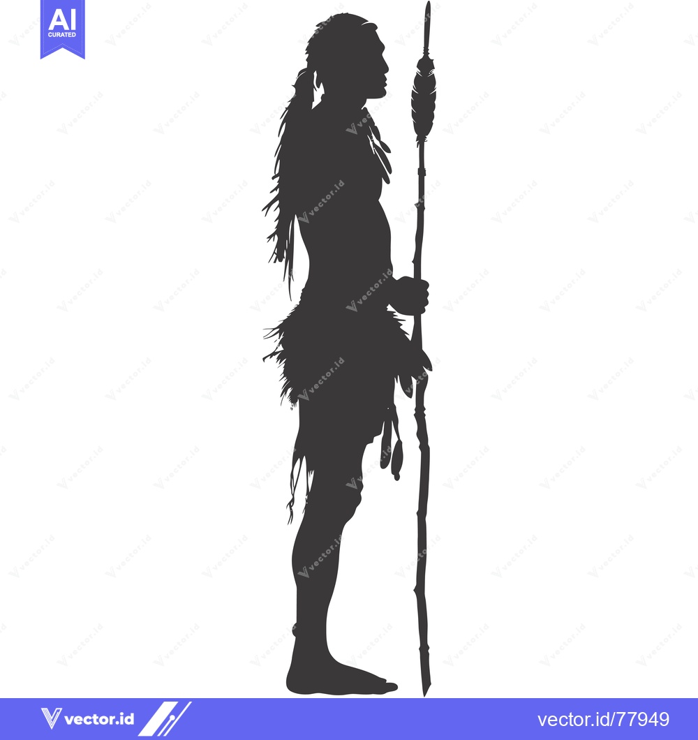 Premium Vector dari Silhouette of a Native American Warrior Holding a Spear