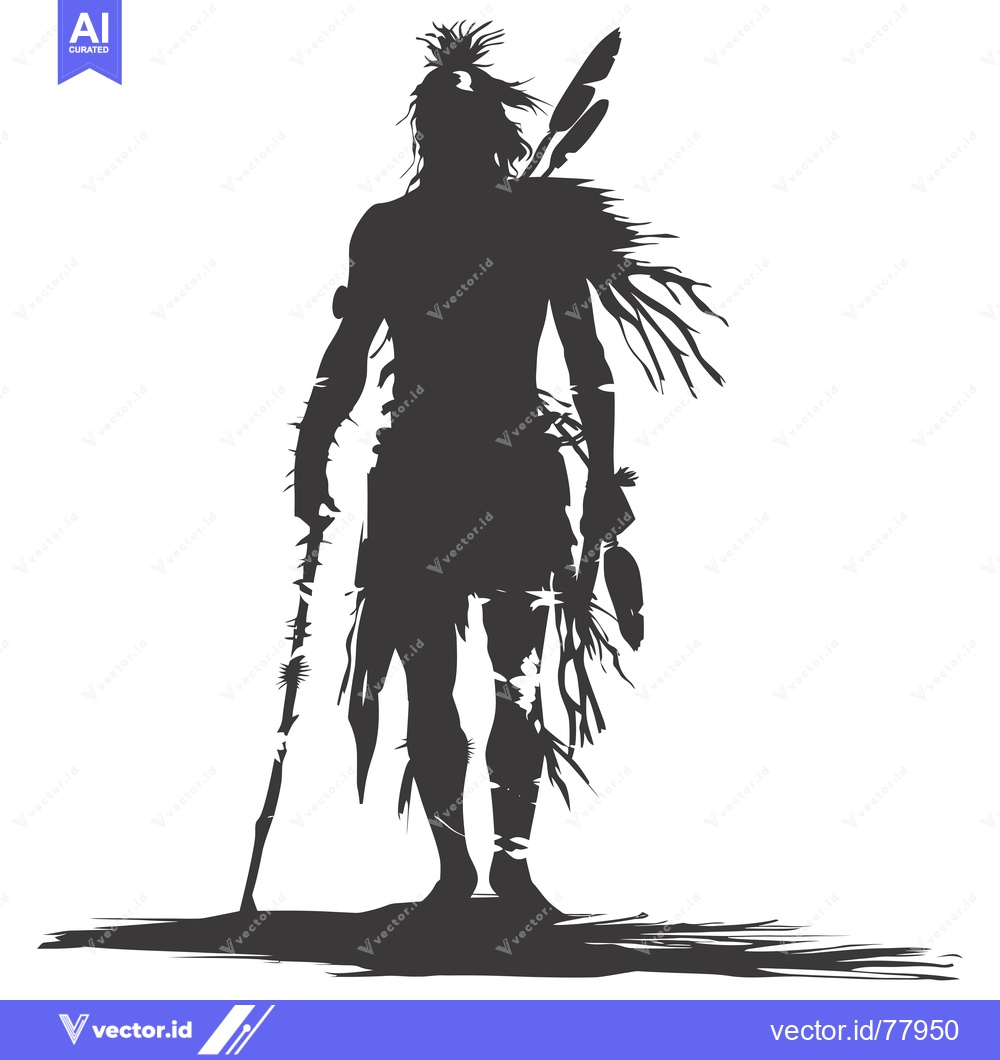 Premium Vector of Silhouette of a Native American Warrior with a Spear and Feathers