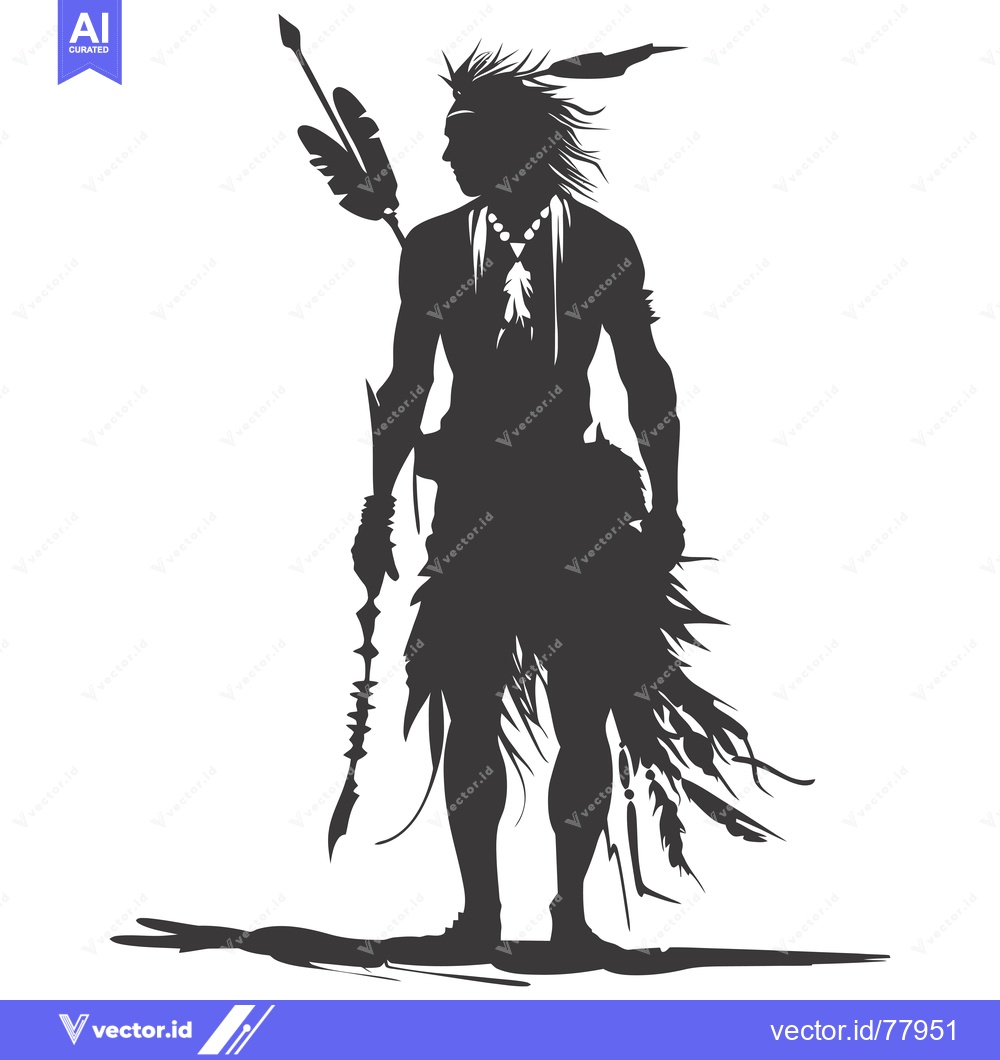 Premium Vector dari Silhouette of a Native American Warrior with a Spear and Feathers
