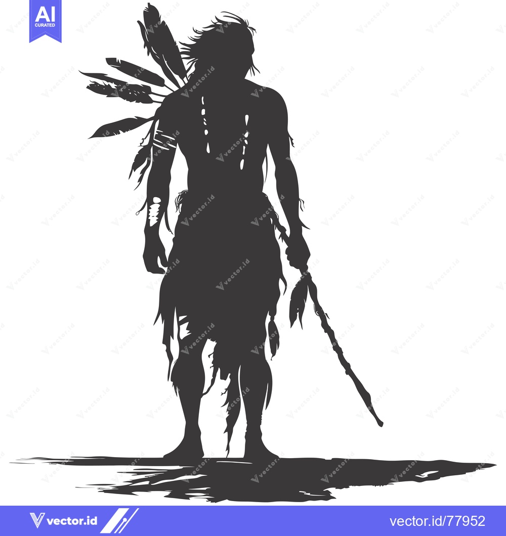 Premium Vector dari Silhouette of a Native American Warrior Holding a Spear