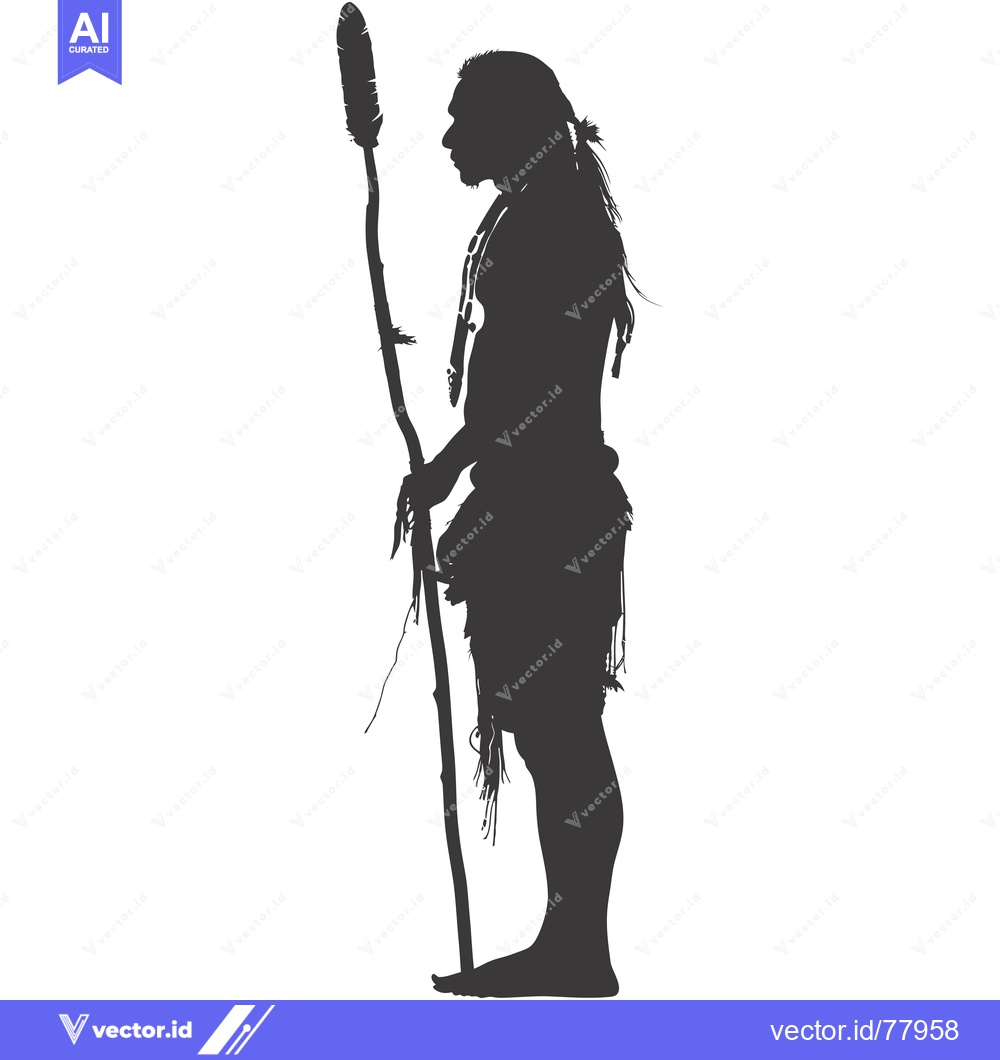 Premium Vector dari Silhouette of a Primitive Man Holding a Spear