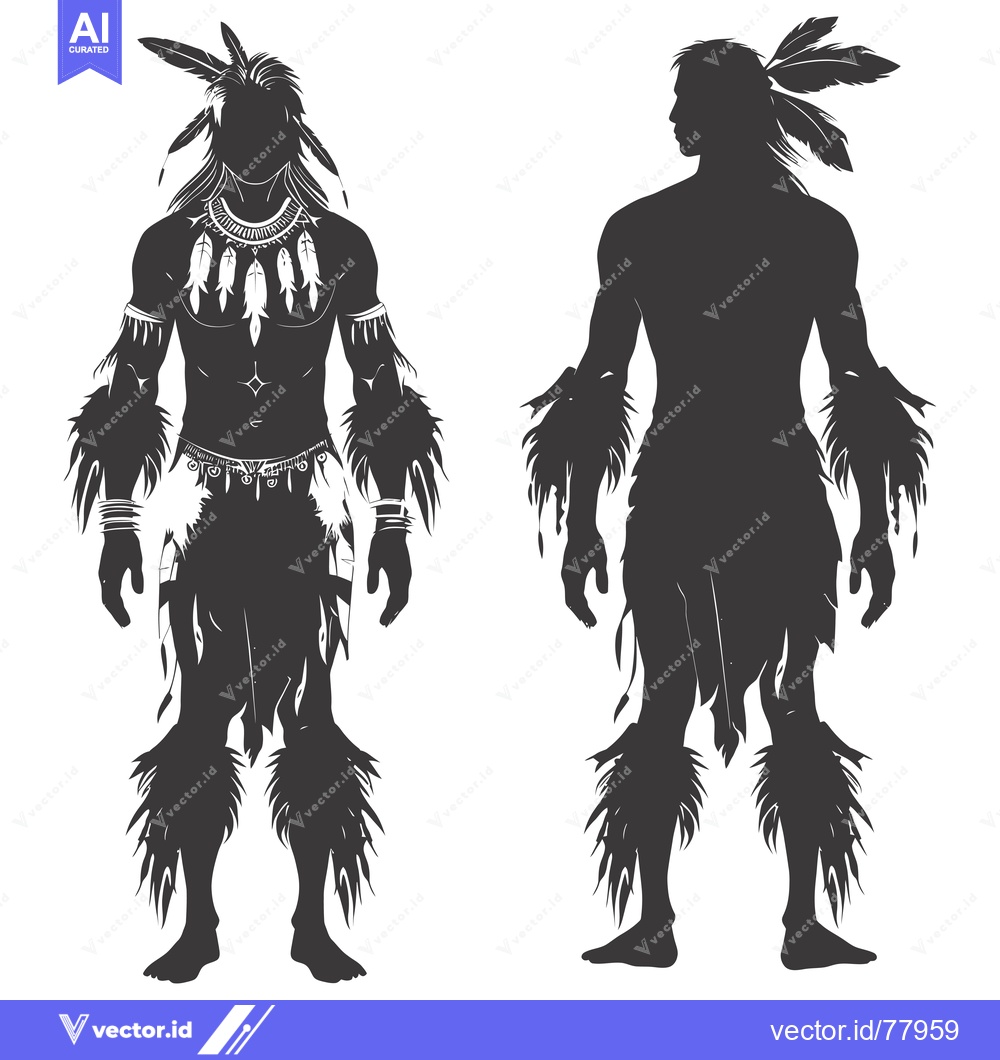 Premium Vector dari Two Silhouettes of Indigenous Men in Traditional Clothing