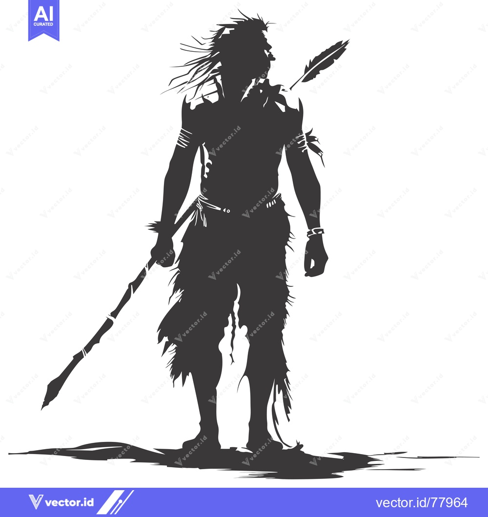 Premium Vector dari Silhouette of a Primitive Man Holding a Spear with a Feather Attached