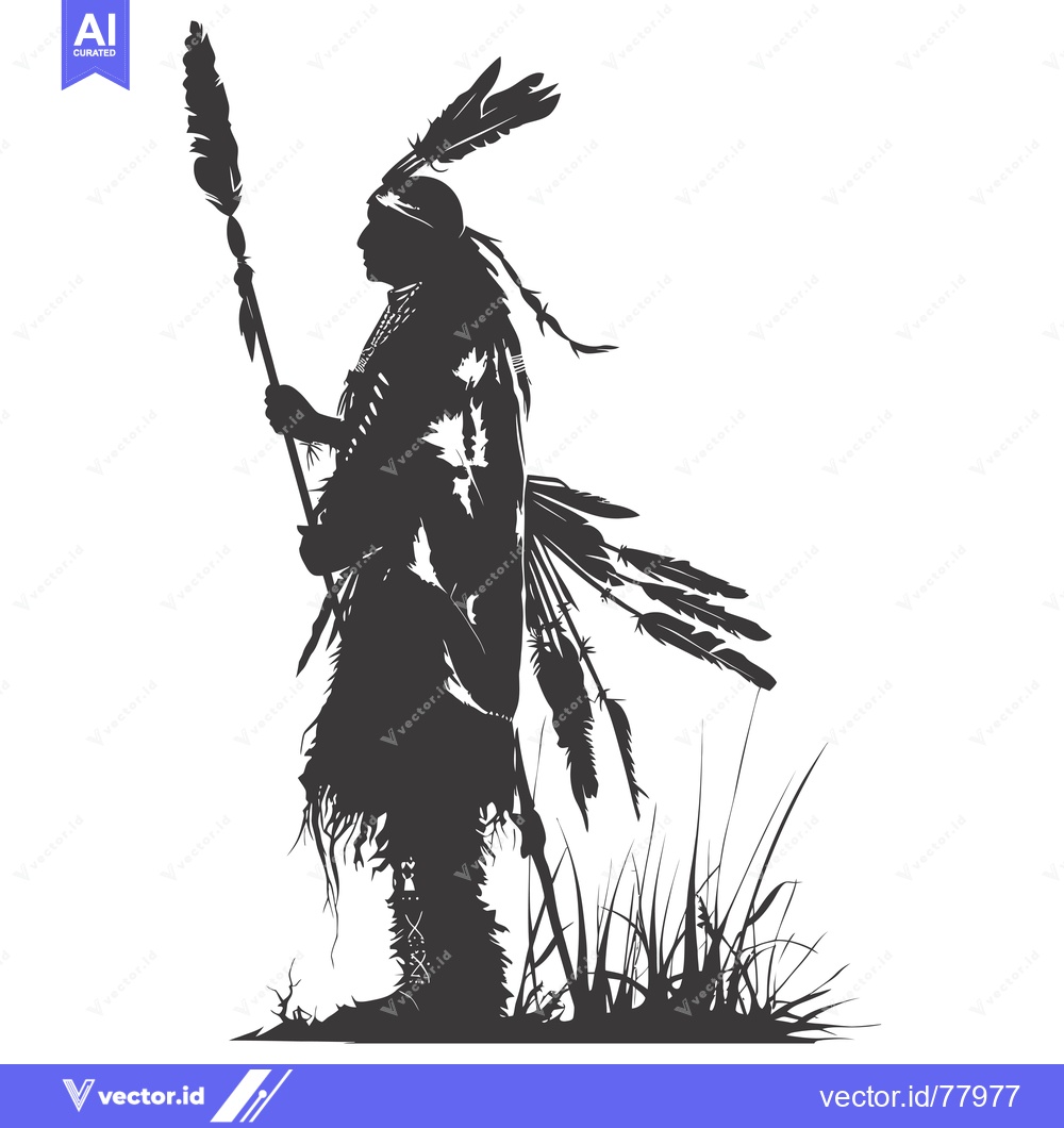 Premium Vector dari Silhouette of a Native American Warrior Holding a Spear
