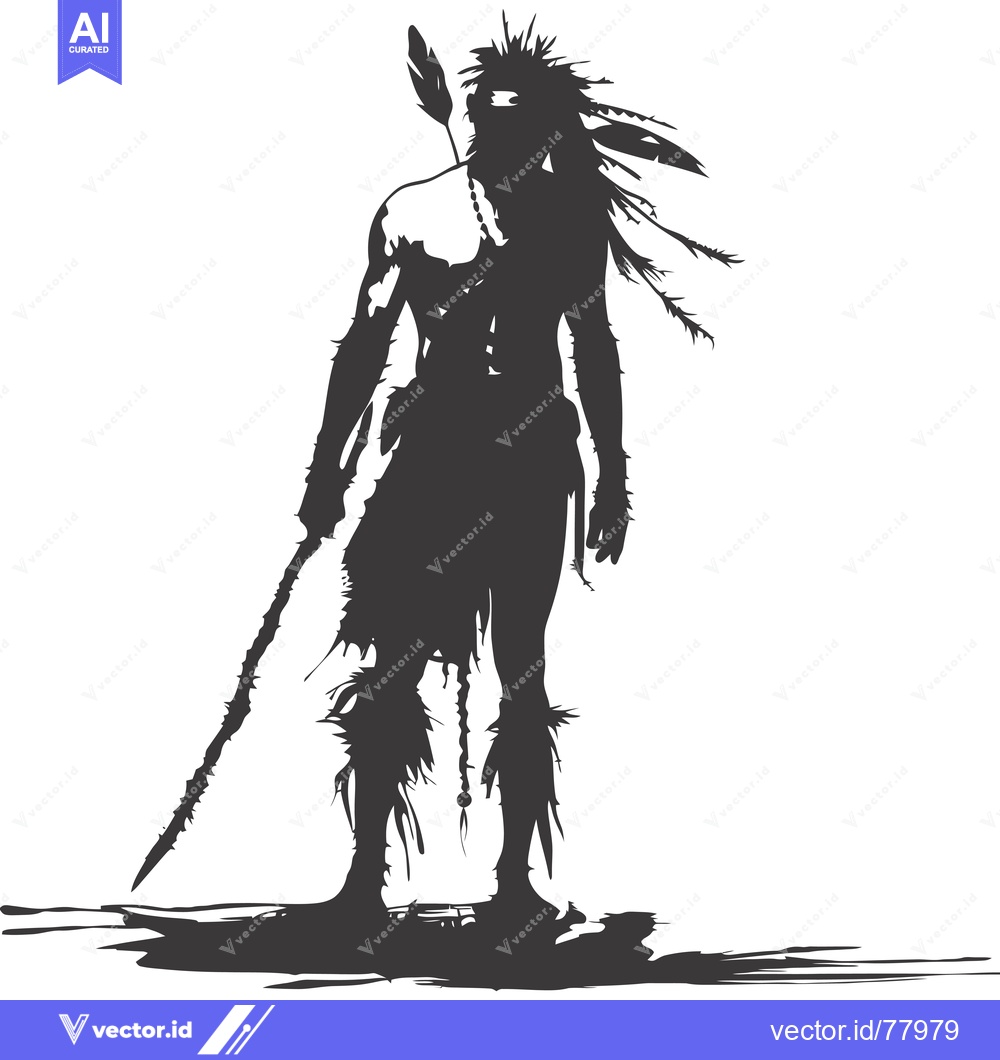 Premium Vector dari Silhouette of a Native American Warrior Holding a Spear