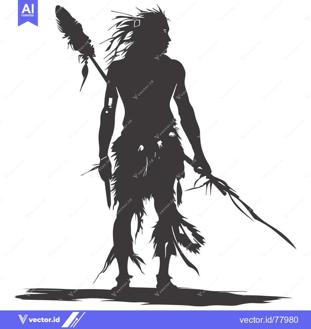 Premium Vector dari Silhouette of a Native American Warrior Holding a Spear