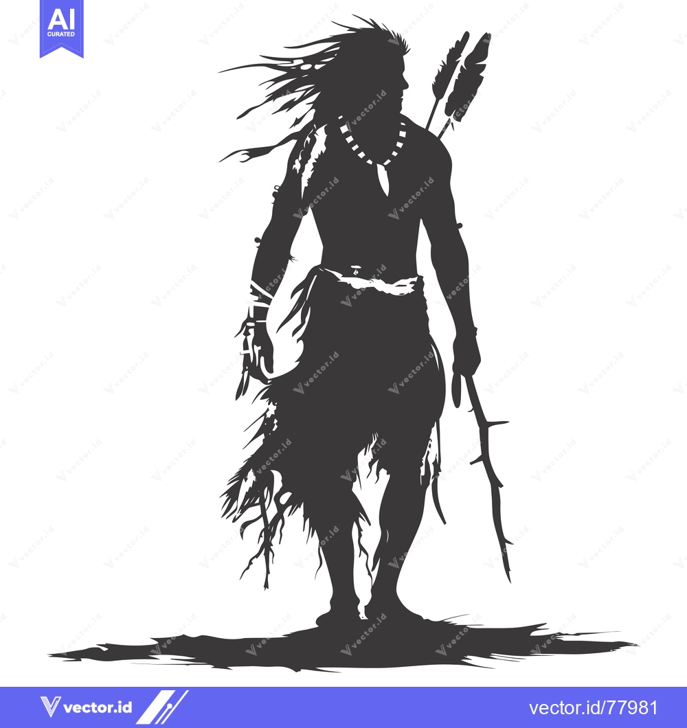 Premium Vector dari Silhouette of a Native American Warrior Holding a Spear