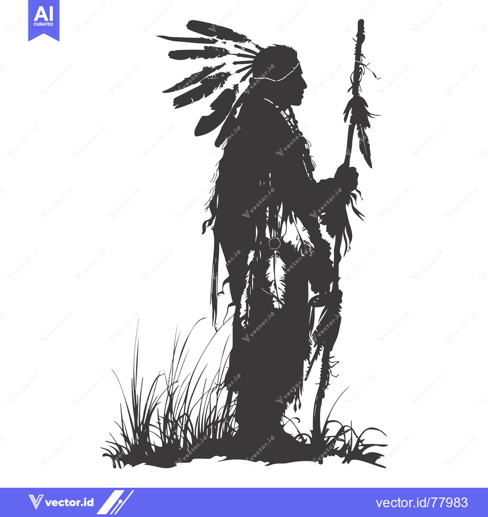 Premium Vector dari Silhouette of a Native American Man with Feathers and a Staff