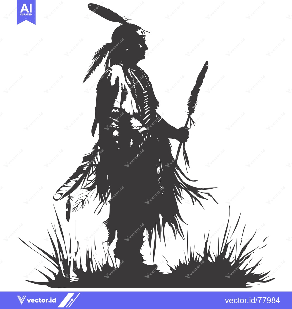 Premium Vector of Silhouette of a Native American Warrior Holding a Spear