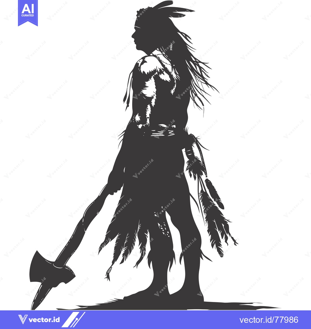 Premium Vector of Silhouette of a Native American Warrior Holding an Axe