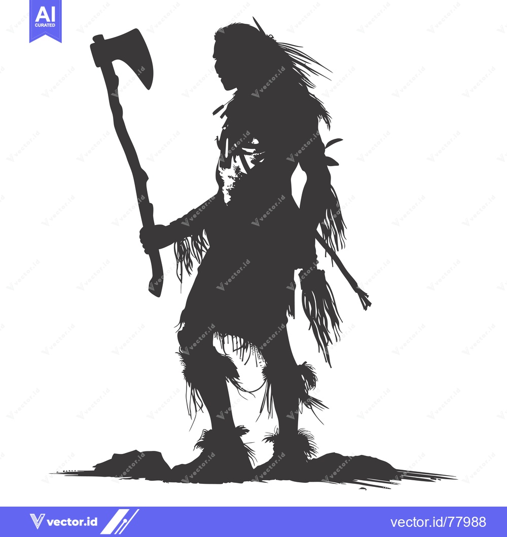 Premium Vector of Silhouette of a Native American Warrior Holding an Axe