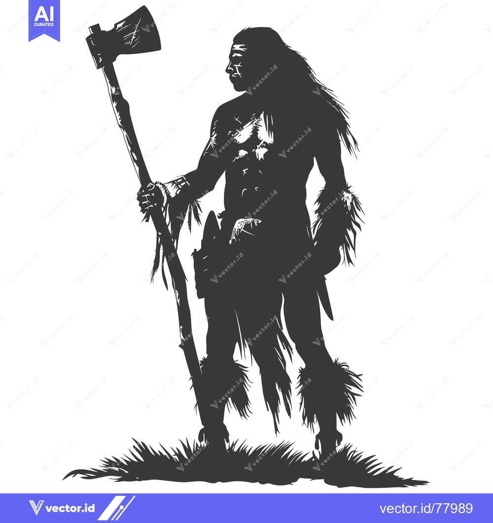 Premium Vector dari Silhouette of a Primitive Man Holding an Axe