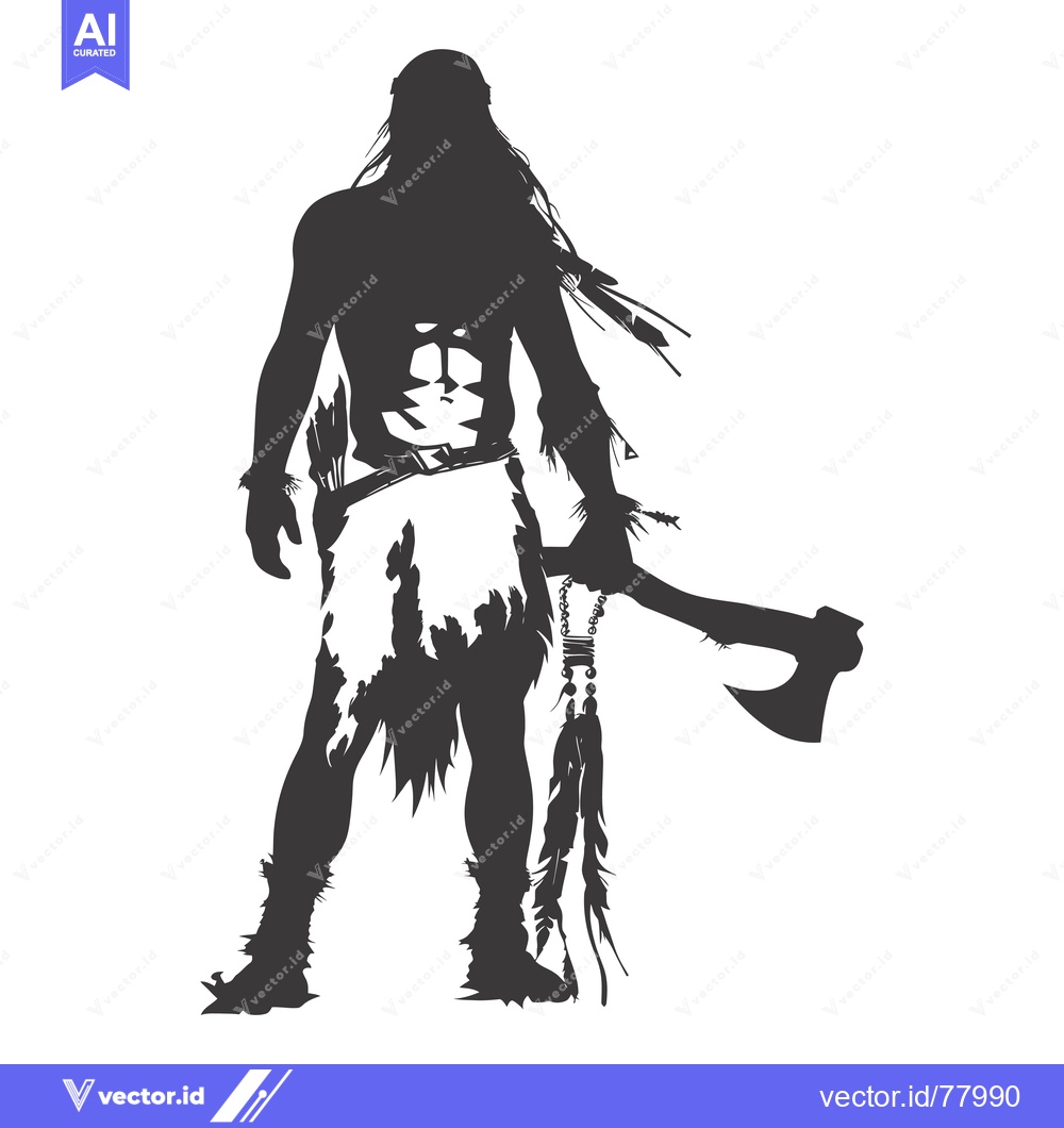 Premium Vector dari Silhouette of a Native American Warrior Holding an Axe