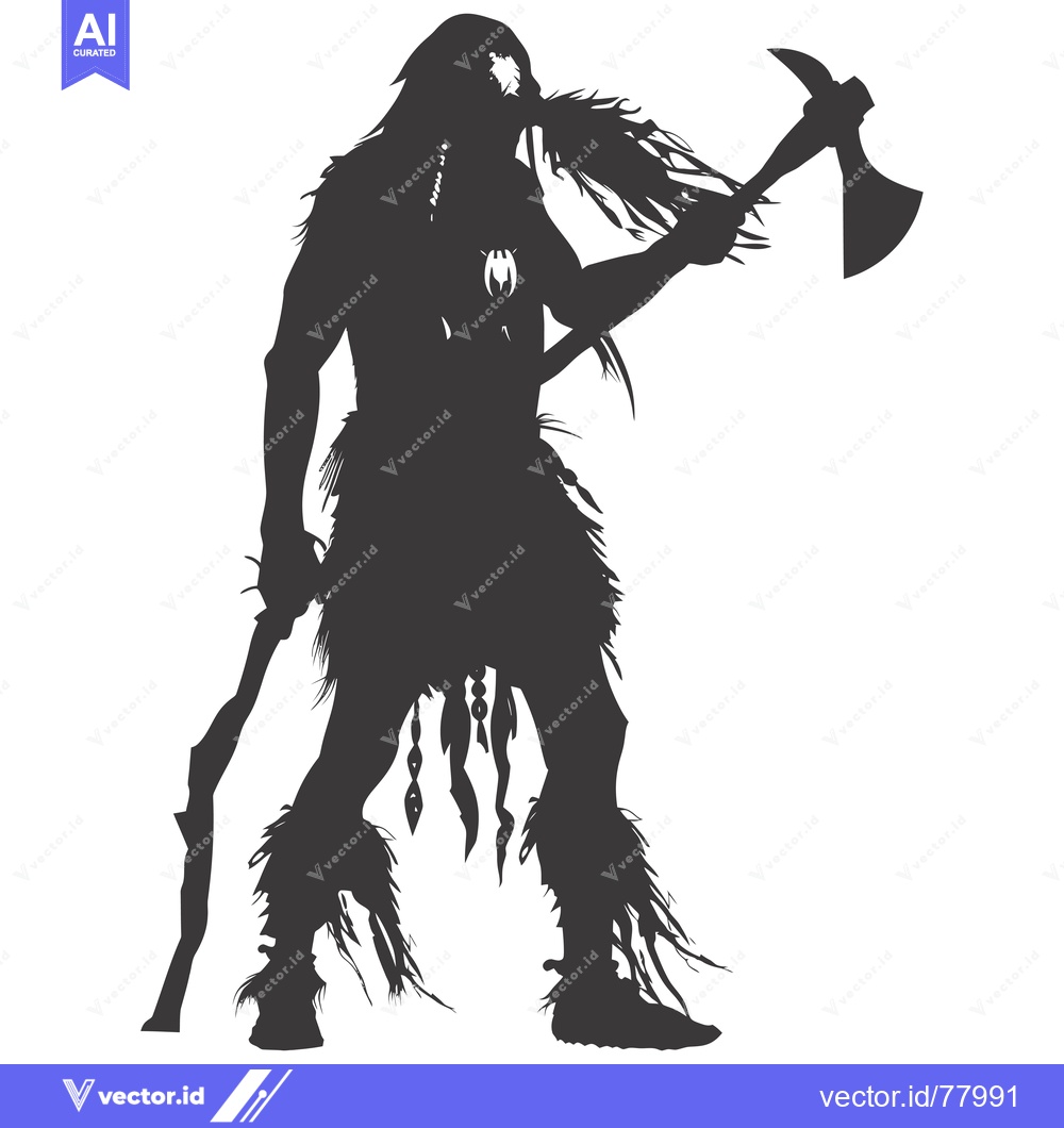 Premium Vector dari Silhouette of a Native American Warrior Holding an Axe
