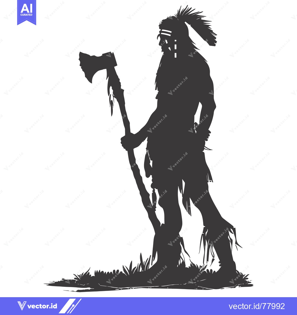 Premium Vector of Silhouette of an Indigenous Warrior Holding an Axe