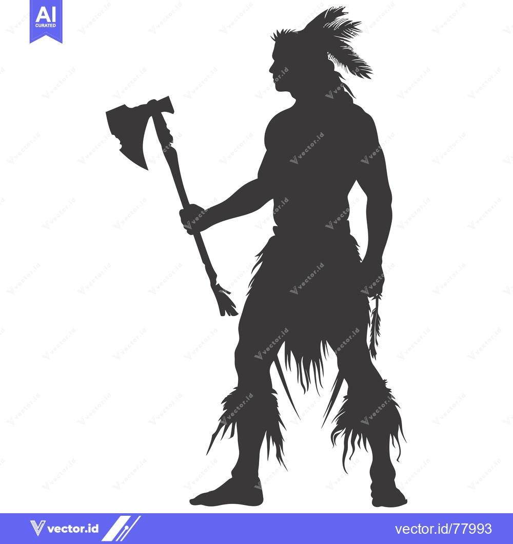 Premium Vector of Silhouette of a Native American Warrior Holding an Axe