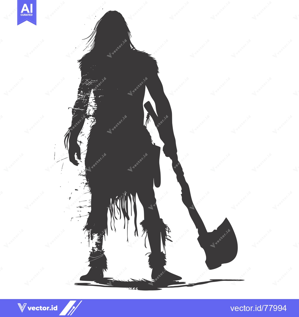 Premium Vector dari Silhouette of a Primitive Man Holding an Axe