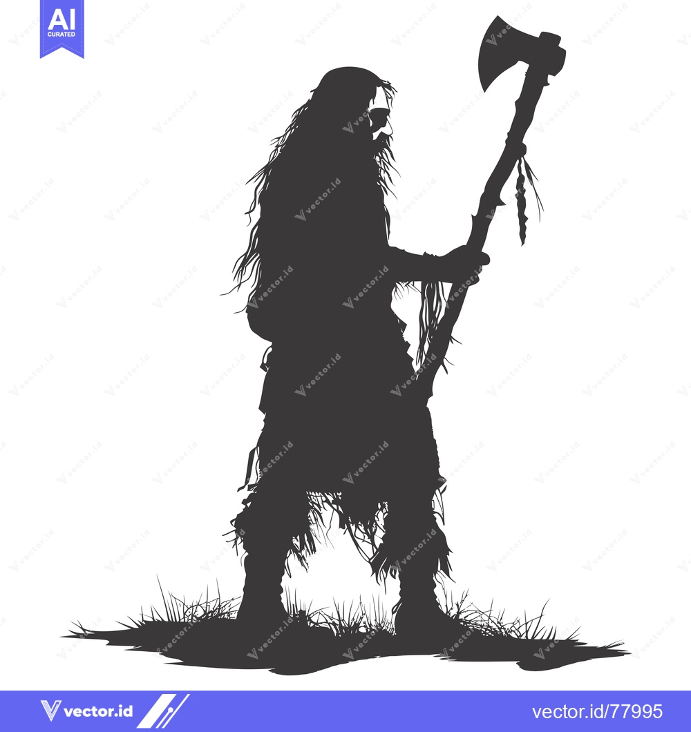 Premium Vector of Silhouette of a Primitive Man Holding an Axe