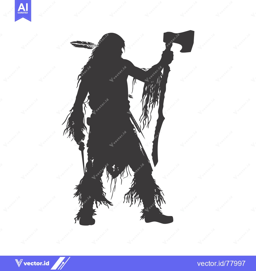 Premium Vector dari Silhouette of a Native American Warrior Holding an Axe