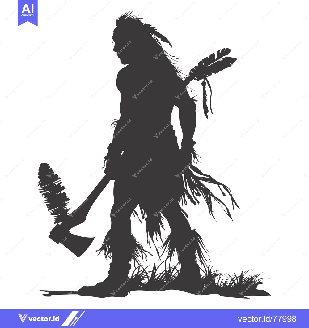 Premium Vector of Silhouette of a Native American Warrior Holding an Axe and a Spear