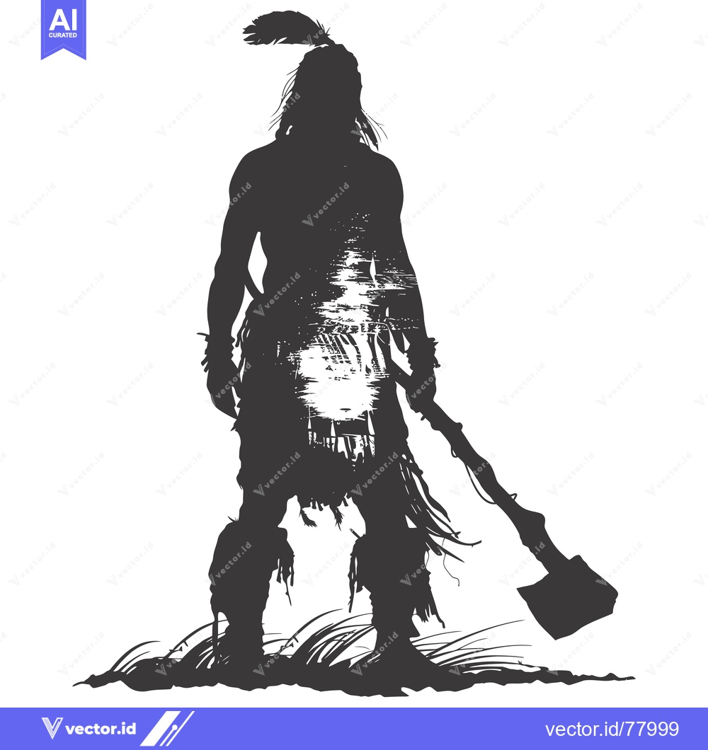 Premium Vector dari Silhouette of a Native American Warrior Holding an Axe