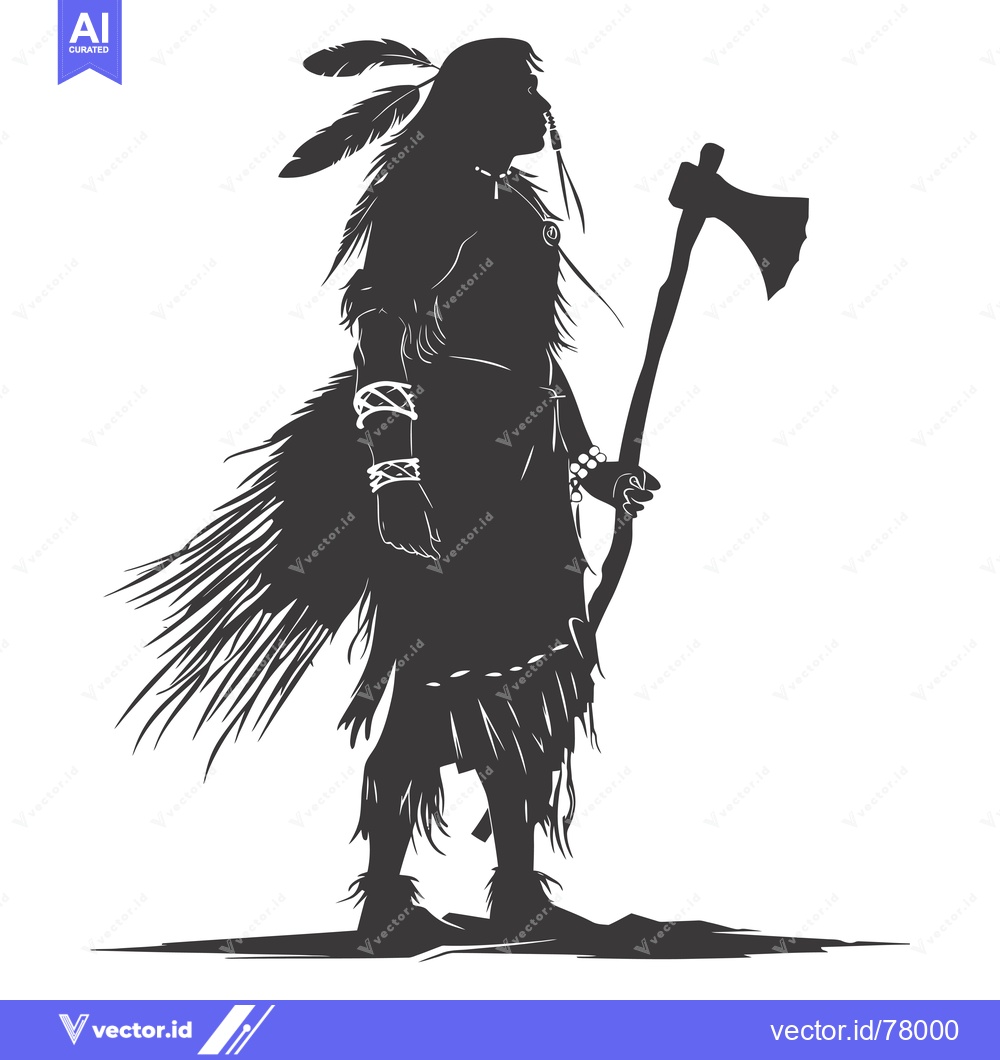 Premium Vector dari Silhouette of a Native American Warrior Holding an Axe