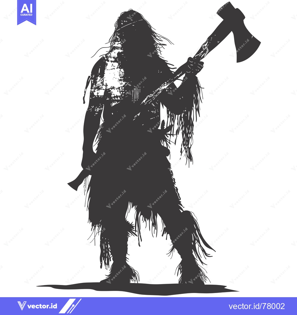 Premium Vector dari Silhouette of a Primitive Man Holding an Axe