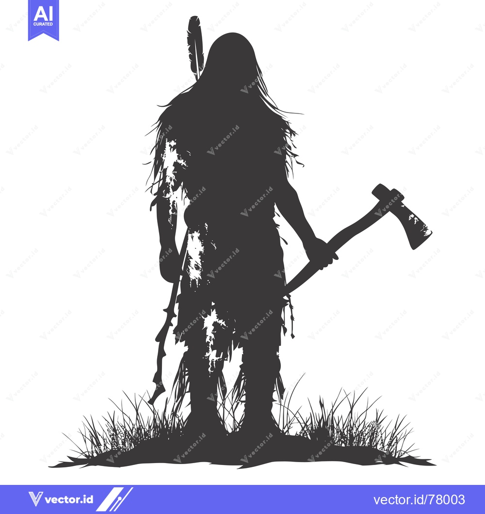 Premium Vector dari Silhouette of a Native American Warrior Holding an Axe