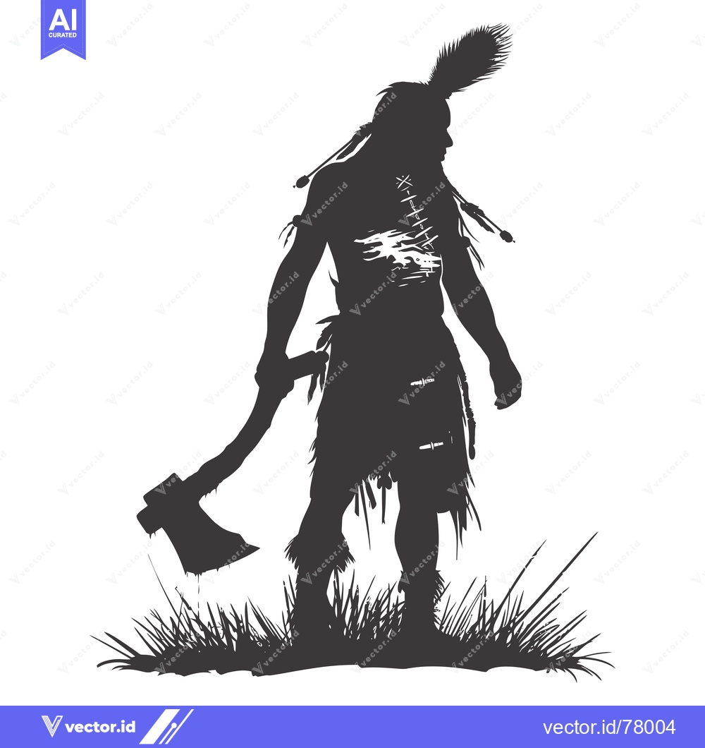 Premium Vector dari Silhouette of a Native American Warrior Holding an Axe