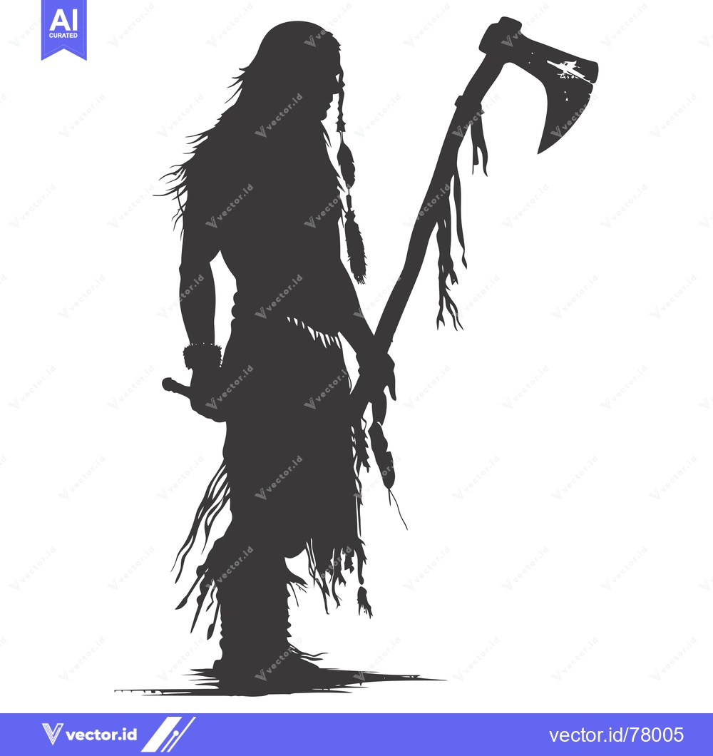 Premium Vector dari Silhouette of a Native American Warrior Holding an Axe