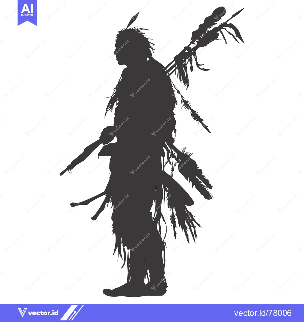 Premium Vector dari Silhouette of a Native American Man with Feathers and a Spear